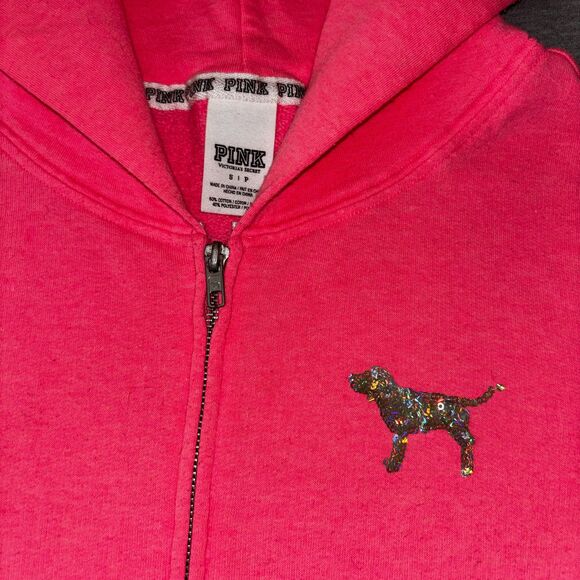 Victoria’s Secret PINK Hot Pink Sequin Bling Full Zip Hoodie Holographic - Small - Picture 3 of 13